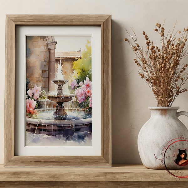 Garden Splendor Fountain High-Quality Digital Wall Art Print, Modern Home Decor, Instant Download, Printable Abstract Art-image