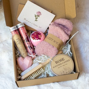 Self Care Gift Box for Her – Spa Kit with Bath Salt, Candle, Socks & Brush | Birthday Gift, Pamper Box, Relaxation Set, Thinking of You