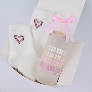 Mama Gift Box | Cozy Socks & Frosted Glass Cup with Straw | New Mom Gift | Mother’s Day Gift | Mom Birthday Box | Baby Shower Gift for Mom
