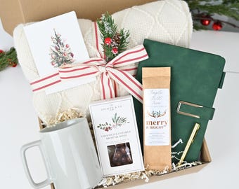 Cozy Christmas Gift Box, Holiday Care Package, Winter Gift Set for Her, Secret Santa Gift, Teacher Christmas Box, Cozy Blanket Mug Candle