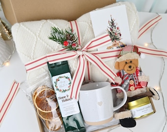 Cozy Christmas Gift Box, Holiday Care Package, Winter Gift Set for Her, Secret Santa Gift, Teacher Christmas Box, Cozy Blanket Mug Candle