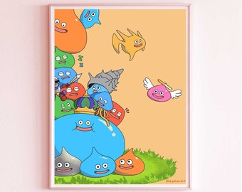 Slime Tower - Video Game Print, Fantasy Wall Art, Slime Poster, King Slime, Blue Slime, Metal Slime, Heal Slime, Slime Knight