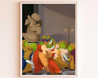 Assassination of Moogle Julius Caesar - FF x Vincenzo Camuccini, Video Game Art Print/Poster, Tonberries