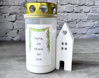 Christmas grave candle // Grave candle with sticker // Memorial light X-mas // Cemetery decoration // Grave decoration // Sticker for lantern