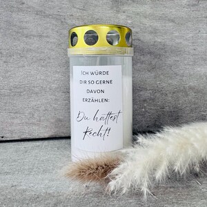 Bougie funéraire avec inscription // Bougie funéraire avec autocollant // Décoration funéraire personnelle // Cadeau de condoléances // Décoration funéraire // Autocollant pour bougie funéraire