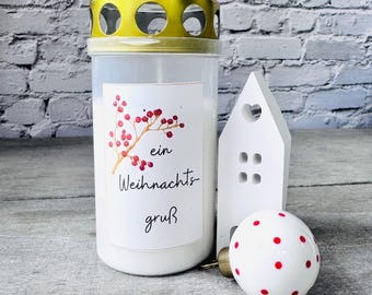 Christmas grave candle // Grave candle with sticker // Memorial light X-mas // Cemetery decoration // Grave decoration // Sticker for lantern