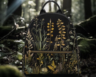 Dark Floral Vegan Leather Backpack: Cottagecore Goth Bag