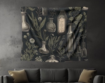 Dark Academia Tapestry: Witchy Wildflower Forestcore Wall Art