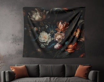 Dark Cottagecore Floral Tapestry: Witchy Goth Wall Art