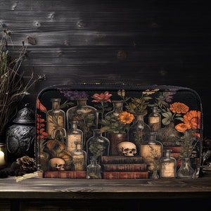 Petit portefeuille en cuir végétalien foncé Cottagecore Witchy Forestcore botanique fantaisie gothique compact porte-cartes de crédit organisateur Sac à main nature