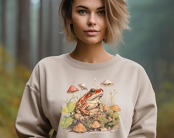 Forestcore Frog Mushroom Sweatshirt: Cottagecore Garden Sweater Clothing