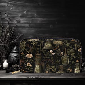 Petit portefeuille en cuir végétalien foncé Cottagecore Witchy Forestcore botanique fantaisie gothique compact porte-cartes de crédit organisateur Sac à main nature