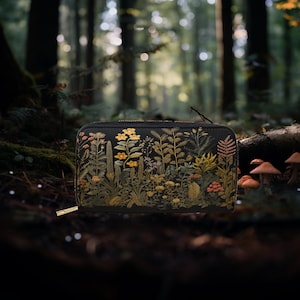 Petit portefeuille en cuir végétalien foncé Cottagecore Witchy Forestcore botanique fantaisie gothique compact porte-cartes de crédit organisateur Sac à main nature