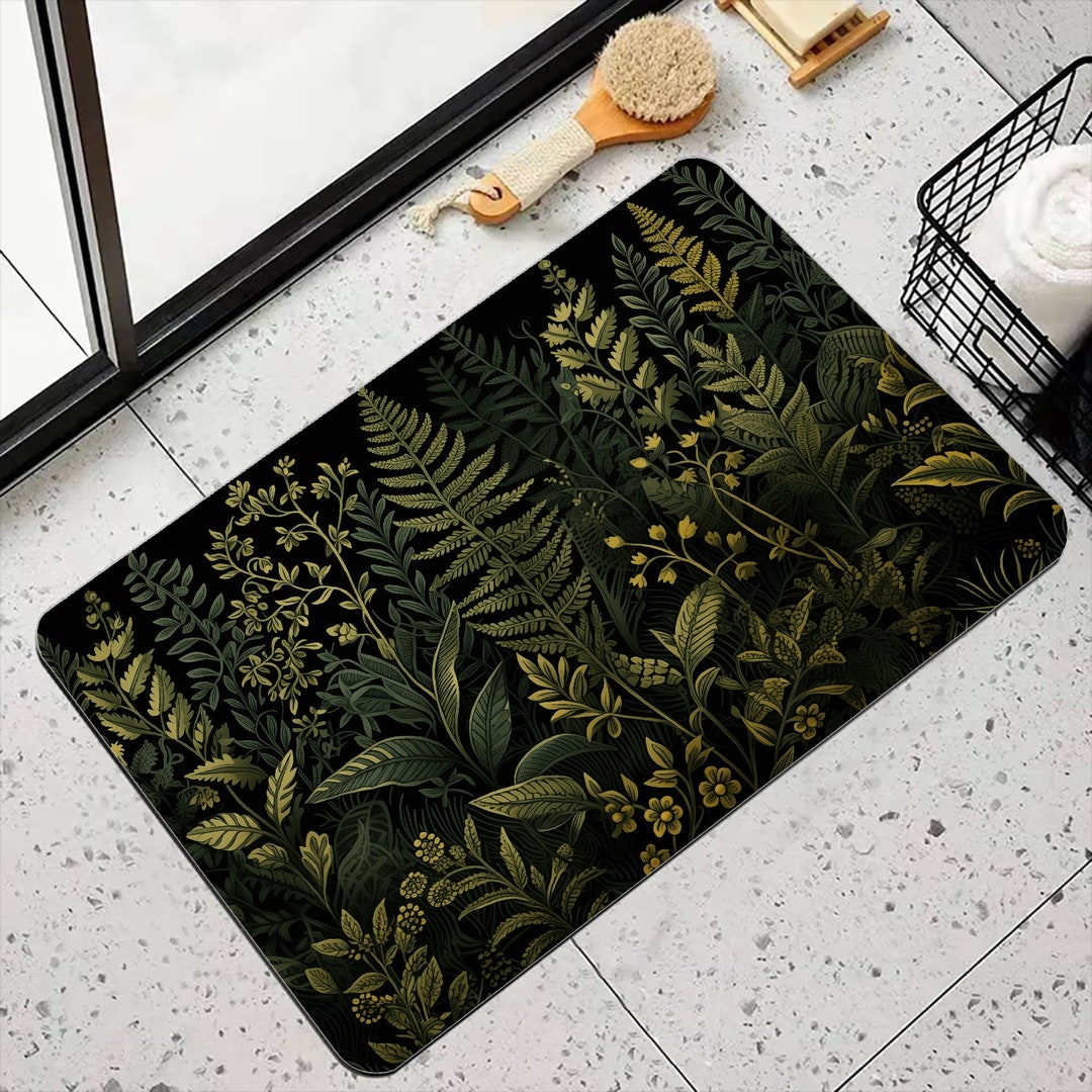 Dark Floral Bath Mat Cottagecore Bathroom Rug Non Slip Quick Dry