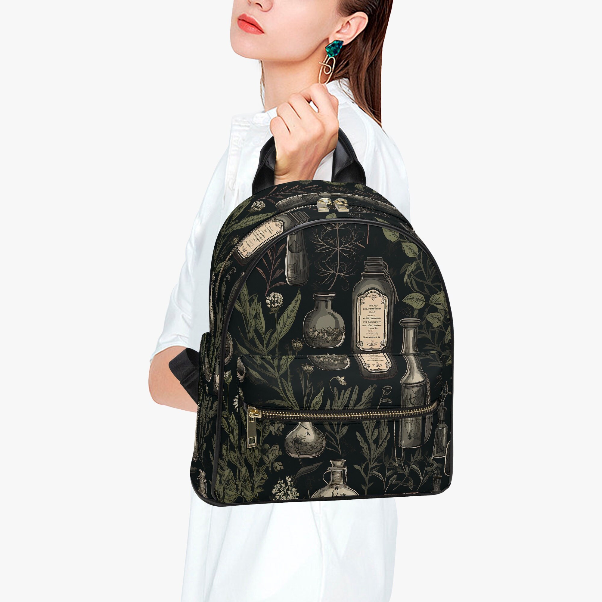 Dark Academia Floral Backpack: Vegan Leather Cottagecore Bag 