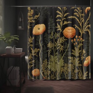 Goblincore Botanical Shower Curtain: Dark Academia Apothecary Style
