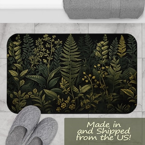 Donkere bloemen badmat Cottagecore gotische badkamer Witchy tapijt antislip sneldrogend botanisch zwart planten eclectisch maximalist vintage apotheker