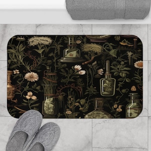 Badmat donkere bloemen vintage apotheker Cottagecore gotische badkamer Witchy tapijt antislip sneldrogend botanisch planten eclectisch maximalist