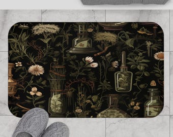 Dunkel Florale Badematte: Vintage Apotheker Cottagecore Badezimmer Teppich