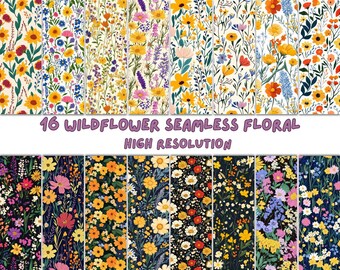 Black and White Wildflower Seamless Floral Digital Pattern for Crafting ...