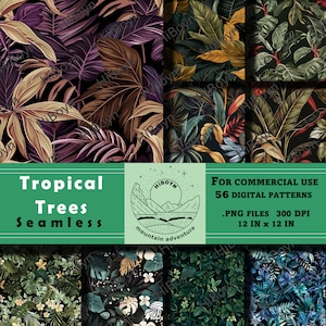 Dark Botanical SEAMLESS Muster - tropische Bäume,Bananenblätter,Monstera,Orchideen,Ranken - 56 SEAMLESS Muster