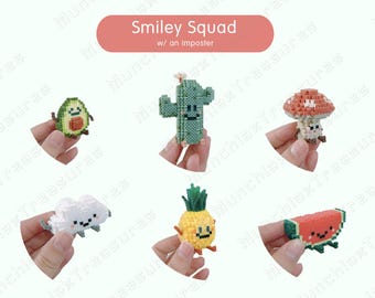 Instant Download - Smiley Fruit Squad Set of 6 3D Perler Bead Pattern Digital Tutorial DIY