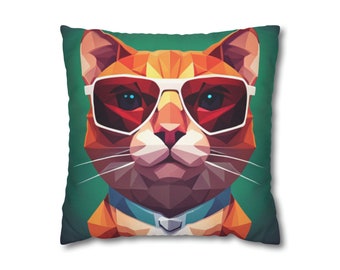 Cat in Shades, kitty in Sunglases, cat mom, cat lover Cool square pillow cover, cat cushion coverSpun Polyester Square Pillow Case