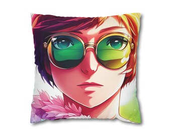 Anime Pillow case, home decor, girl room decor, cushion cover square cover Spun Polyester Square Pillow Case