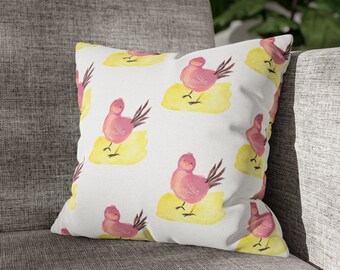 Yellow chick pink chick Spun Polyester Square Pillow Case throw pillow sofa cushion coquette animals