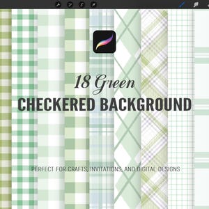 May include: 18 Green Checkered Backgrounds. Digital paper pack with various green and white checkered patterns. Perfect for crafts, invitations, and digital designs.
