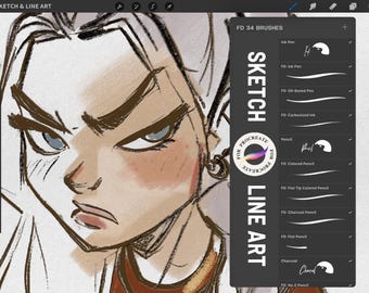 Juego de pinceles para bocetos y dibujos lineales de Procreate, pinceles para dibujos lineales y de color, bocetos de personajes, pinceles para iPad, kit de pintura para Procreate, descarga digital
