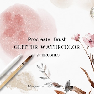 Procreate 用グリッター水彩画ブラシ、Procreate 用ペイントキット、水彩ブラシ、水彩キャンバス、デジタルダウンロード