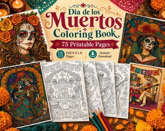 Libro para colorear del Día de los Muertos para adultos** Descarga instantánea ** 75 páginas** Día de los Muertos