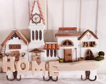 Key rack "HOUSES" wall decoration - HOME