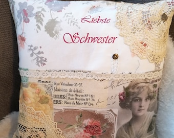 Decorative pillow dearest sister, cuddly pillow sister, pillow cover