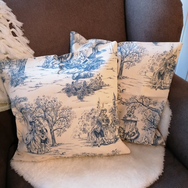 Decoratief kussen TOILE DE JOUY blauw kussenhoes 40x40, set van 2