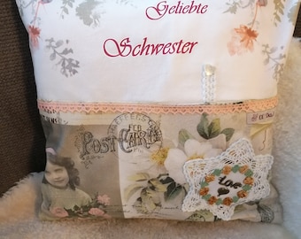 Decorative pillow beloved sister, cuddly pillow sister, pillow cover