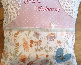Decorative pillow beloved sister, cuddly pillow sister, pillow cover