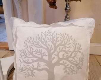 White country house decorative pillow, tree of life, decorative pillow, pillowcase