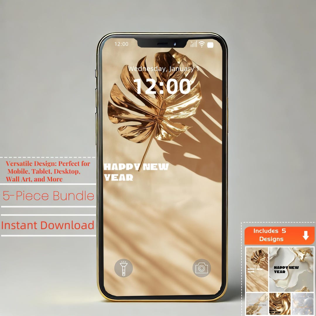 Luxurious Gold Happy New Year Wallpaper & Wall Art Bundle | Elegant