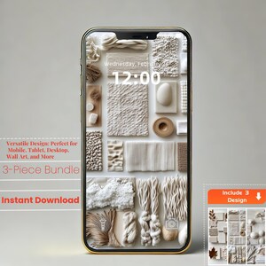 Pacchetto di carta da parati e arte murale con texture estetica neutra / Stampa digitale di mood board minimalista / Decorazione astratta moderna beige e bianca