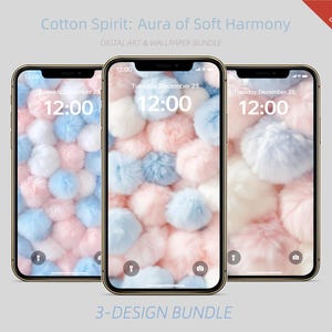 Soft Pastel Fluffy Pom Pom Wallpaper & Wall Art Bundle | Dreamy Cotton Candy Digital Art | Cute Cozy Wall Decor for You and Your Family
