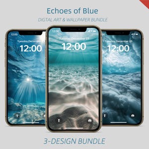 Tranquil Aqua Blue Phone Wallpaper Bundle | Water Reflections Art (Digital Download)