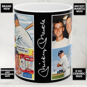 Mickey Mantle, 11 oz Mug, MLB Baseball Memorabilia, New York Yankees Sports Cup 1950s 1960s