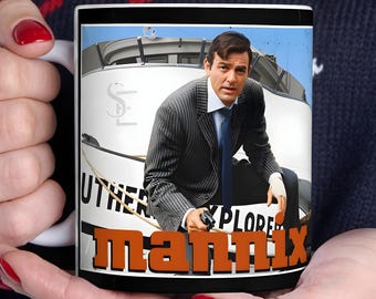 Mannix Mug, Mike Connors, Gail Fisher TV Private Investigator Series Show 11 oz. Cup, Gift for Vintage Retro Detective Television Fans