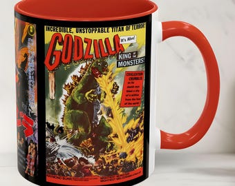Godzilla Memorabilia, Monster Reptilian Horror Science Fiction Sci-Fi Japanese Movie Film, Gojira, 11 oz Mug