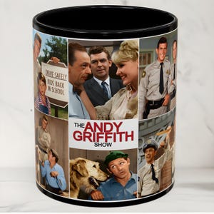 Mok met afbeeldingen van de Andy Griffith Show, Don Knotts en Ron Howard, retro tv-serie, ingekleurde afbeeldingen, ideaal als cadeau voor fans van beroemdheden.