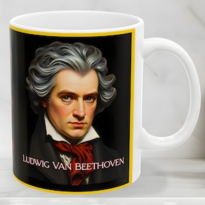 Beethoven Ceramic Mug, Classical Music Composer Gift, Musician Coffee Cup, Piano Sonata Music Lover Gift