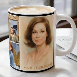 Mary Tyler Moore Keramiktasse, TV-Legende, Sammlerstück aus der Vintage-Fernsehserie, Geschenk für Frauen, Kaffeetasse, Teetasse, Popkultur-Fan