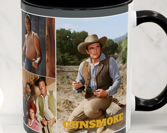 Gunsmoke Show, con James Arness como el alguacil Matt Dillon, una clásica serie de televisión del oeste con temática vaquera, taza de cerámica de 325 ml